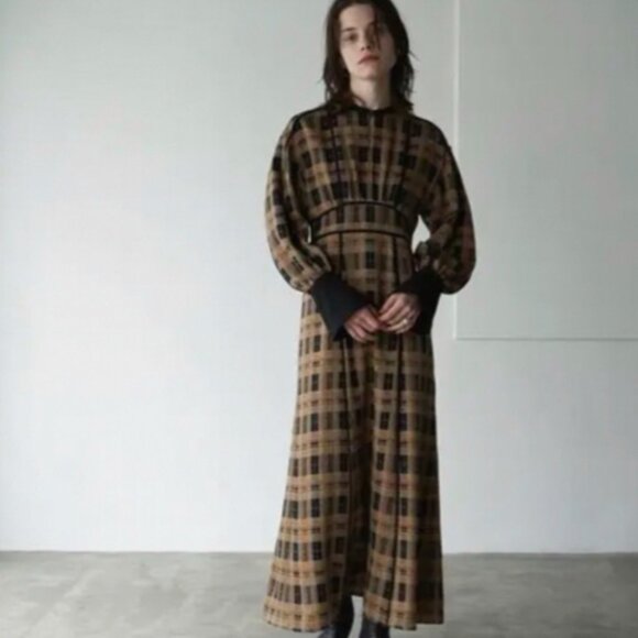 NWT Clane Checked Piping Long Sleeve Maxi Dress - Picture 2 of 16